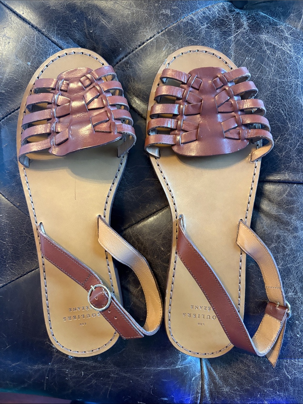 Sezane Brown Woven Leather Flat Sandals - Picture 4 of 5